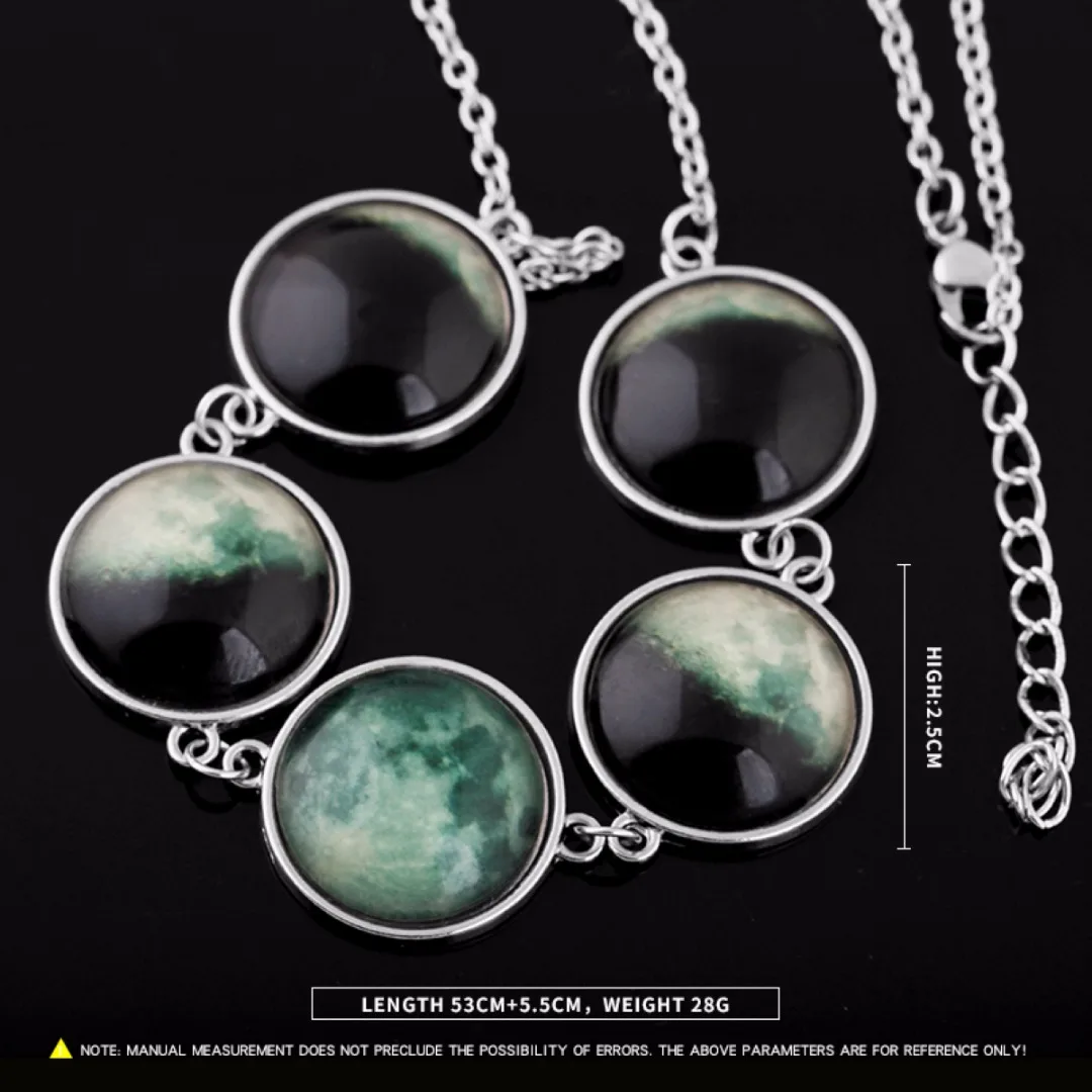 Luminous Glow in the Dark Lunar Moon Phase Glass Dome Cabochon Necklace
