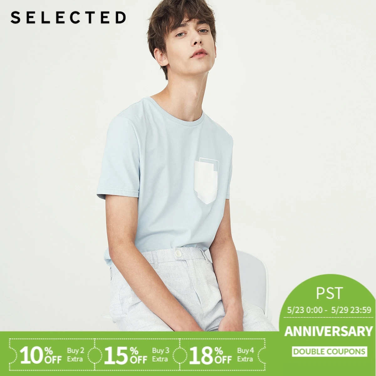 

SELECTED cotton slim offset printing business leisure T shirt S|4182T4594