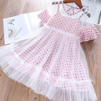 

Roimyal Wholesale 2019 summer 2 color fashion 2-6 years old girl printed love heart mesh cool and comfortable children's suit