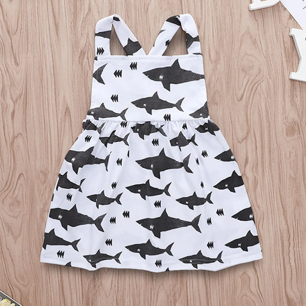 

2019 new fashion Toddler Baby Girls casual Strapped kids dresses Cartoon Shark kids dress beachwear chic kids Dress robe bébé