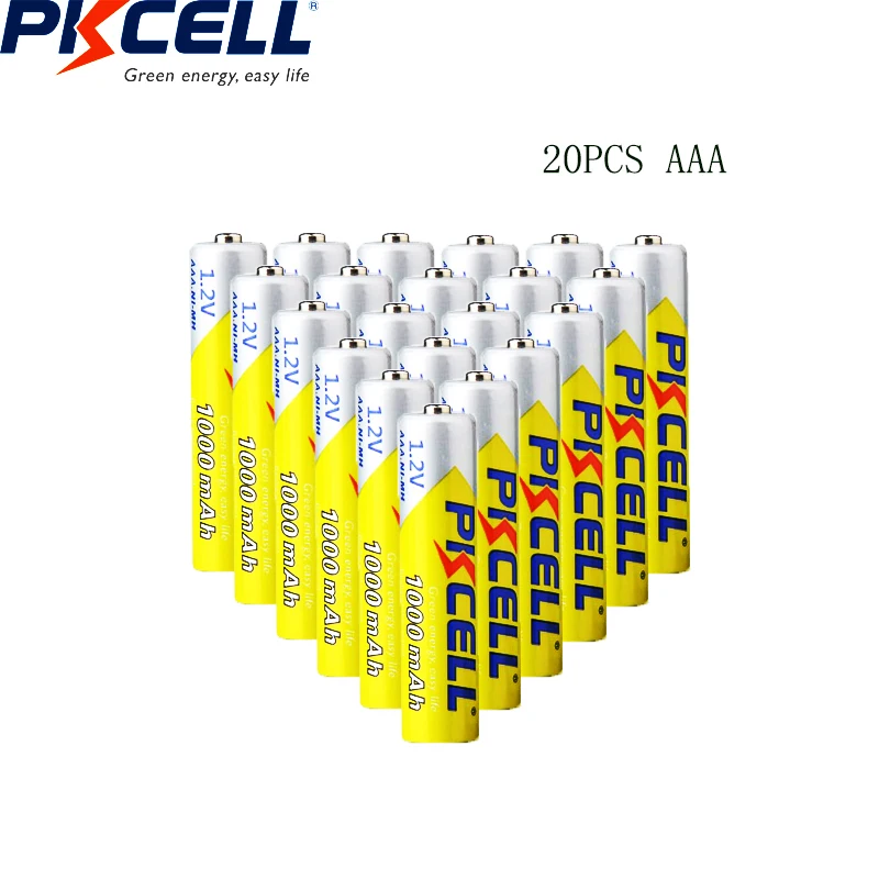 20 шт. PKCELL AAA Ni-MH батарея 1,2 в 3A 1000 мАч перезаряжаемая аккумуляторная батарея nimh перезаряжаемая для игрушечный фонарик