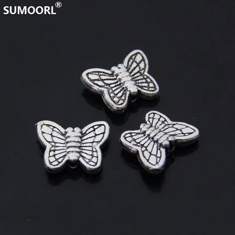 SUMOORL 50 шт./лот 8*9 мм Бронзовый бисер Античная бабочка европейских бусы браслет Pandent