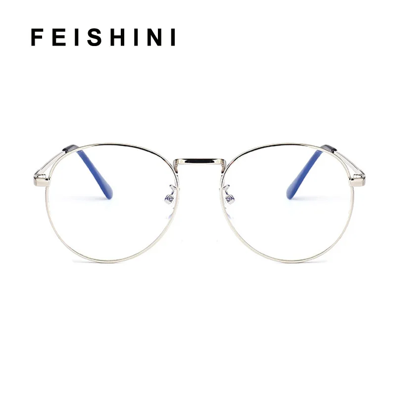 Computer Round Frame Print Glasses Women Rays Radiation Gamin Eyewear Frames Metal Unisex Anti Blue Light Glasses Men Optical
