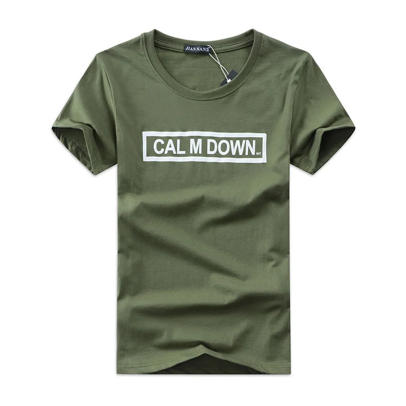 

2016 Summer New Men T Shirts Short Sleeve O Neck Calm Down Printed Fashion Brand Slim Men Tops Tees Shirts T-shirts Men 5 Colors