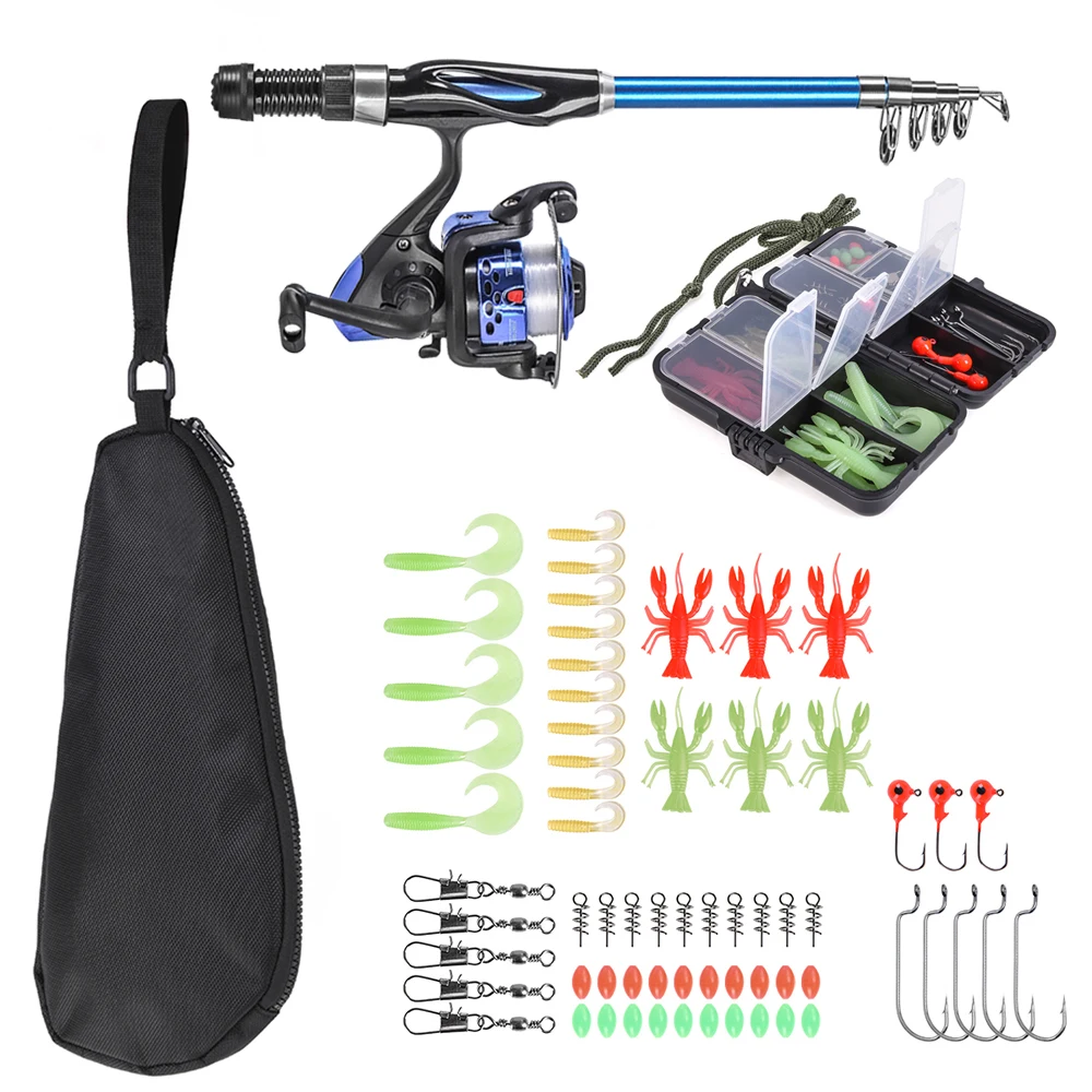 

Blusea 1.3m Telescopic Fishing Rod Spinning Reel Set Fishing Rod Reel Combo Full Kit with Hooks Soft Lures Barrel Swivels
