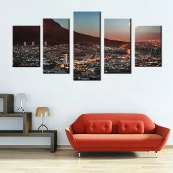 

Wall Art Gallery Painting Cape Town Mountain With Moon South Africa Canvas Print Picture City Photo Wall Art for Room Wall Decor