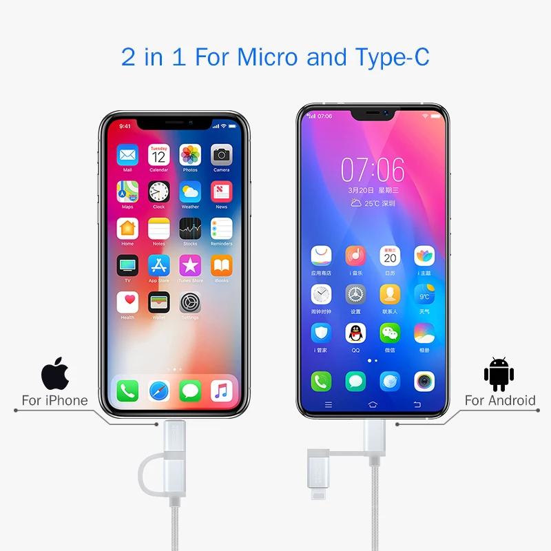 Nillkin 2 в 1 Micro USB + Type C зарядный кабель для передачи данных Xiaomi Pocophone F1 mi 8 Samsung Sony