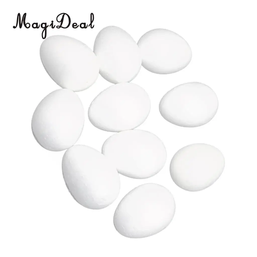 MagiDeal 10Pcs White Modelling Craft Polystyrene Foam Eggs 8cm Colored with Crayon Painting Stick Gouache DIY Christmas Decor