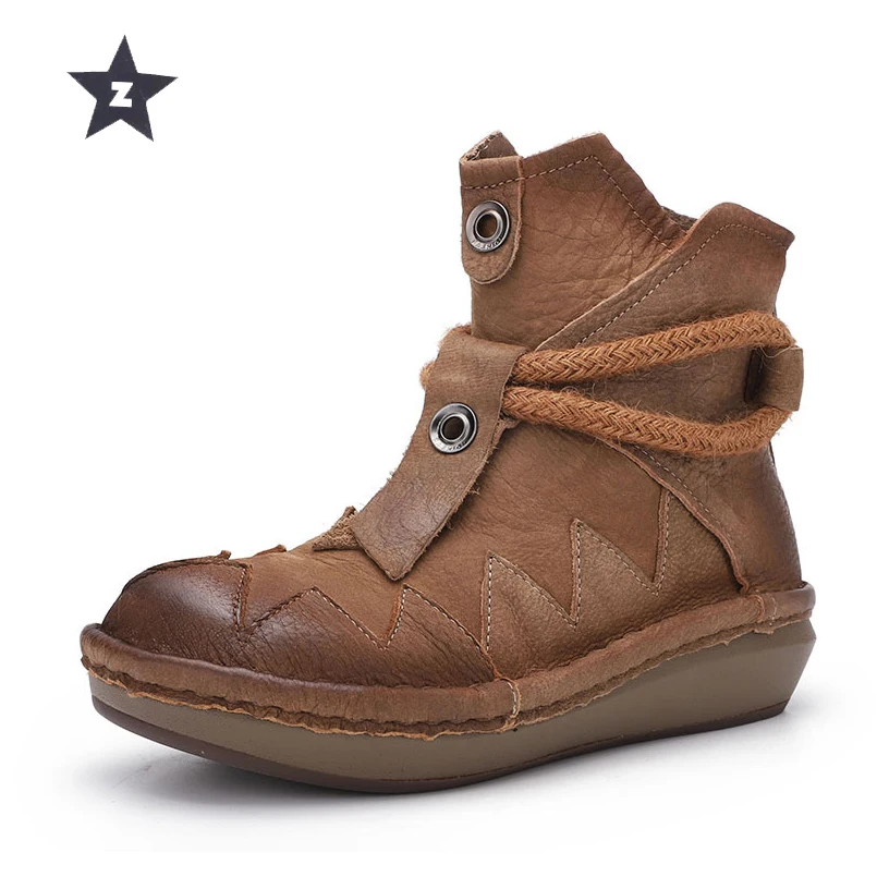 

Z women boots white boots female genuine leather comfortable retro rope buckle fringe zipper booties wedges boots feminina