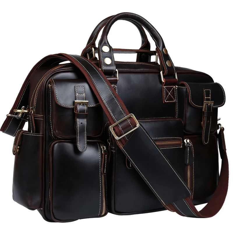 

TIDING Genuine Crazy Horse Leather Men Messenger Bag Retro Handbags Briefcase Shoulder Bag 16' Laptop Bag Crossbody Bag 2016 New
