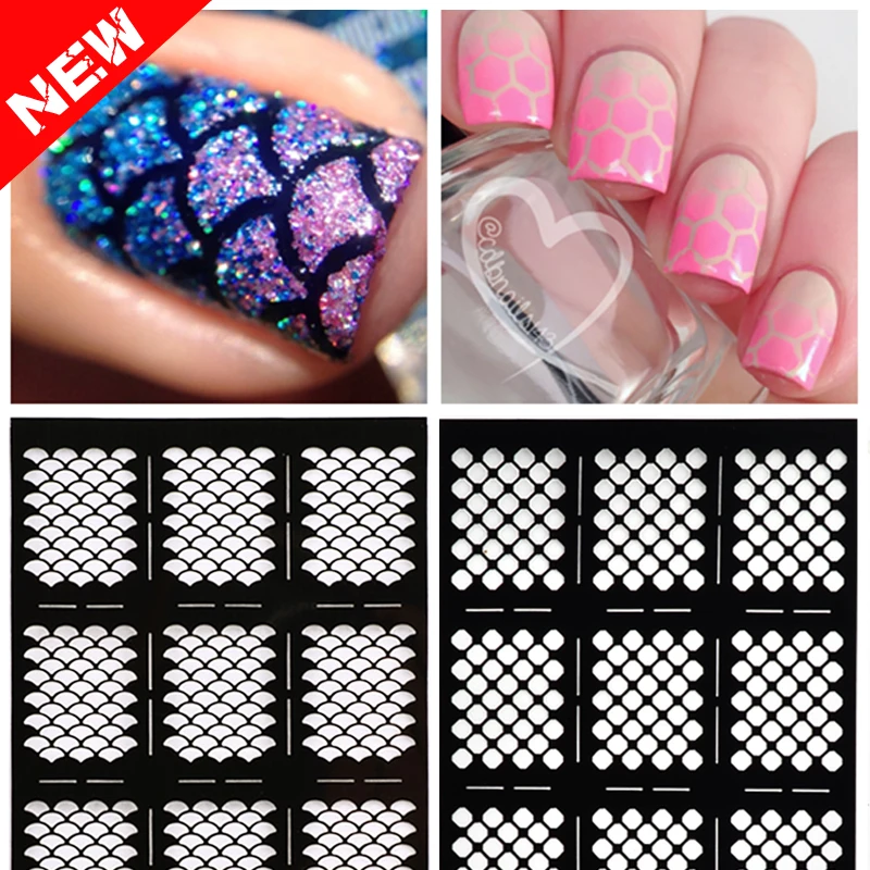 1sheet New Reusable Stamping Nail Art Hollow Black Templates 1sheet New Reusable Stamping Nail Art Hollow Black Templates Stencils Stickers Vinyls Image Guide Polish Manicure Tools In Decals From Beauty