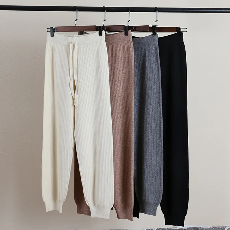 

2018 new Korean version knitted Haren pants women sports leisure leg pants thickened autumn and winter woolen trousers