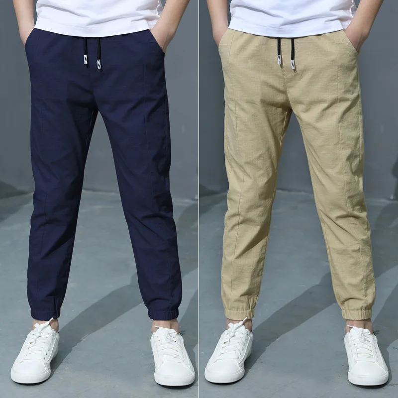 Boys Casual Pants For Summer New Solid Cotton And Linen Mosquito Pants Boy Fashion Trousers 110-160 High Quality