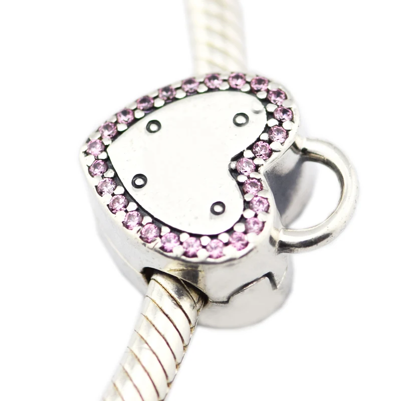 

Pandulaso Lock Your Promise Clip Pink beads for jewelry making fit charm 925 silver bracelet & bangle Woman DIY silver beads