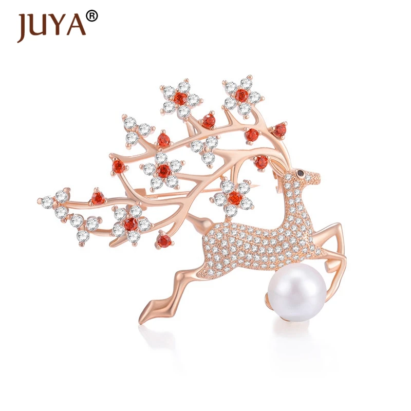 

2019 Popular Style Luxury AAA Zircon Crystal Elk Pearl Brooches For Women Brooch Pins broche femme bijoux broche du luxe