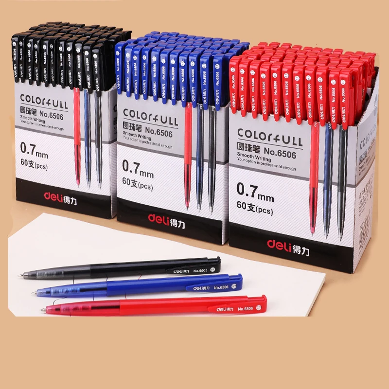 

Deli 60 pcs/lot Plastic Ballpoint Pens automatic Black Blue Red Ink Ball Pen Classic Canetas or gel pen School Supplies gifts