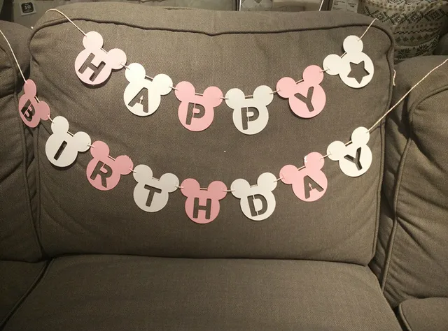 Feliz Cumpleaños 1 Unidades rosa Mickey Minnie Mouse 