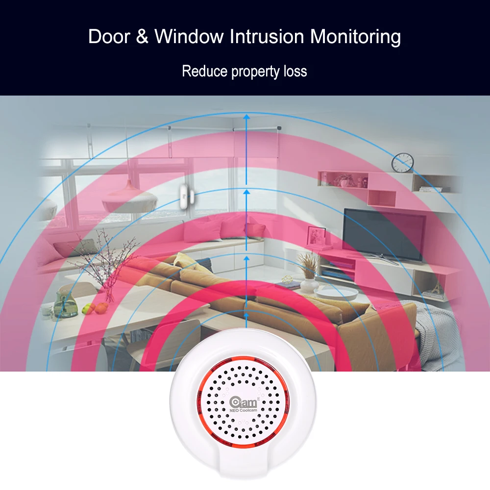 NEO Coolcam Беспроводной интеллектуальный датчик сирены, совместимый с Z-wave серии 300 и серии 500 домашней автоматизации сигнализации