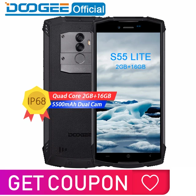 IP68 DOOGEE S55 Lite водонепроницаемый смартфон 2 Гб Оперативная память 16 Гб Встроенная память 5500 mAh MTK6739 Dual SIM двойной VoLTE 13.0MP 5,5 дюйма Android 8,1