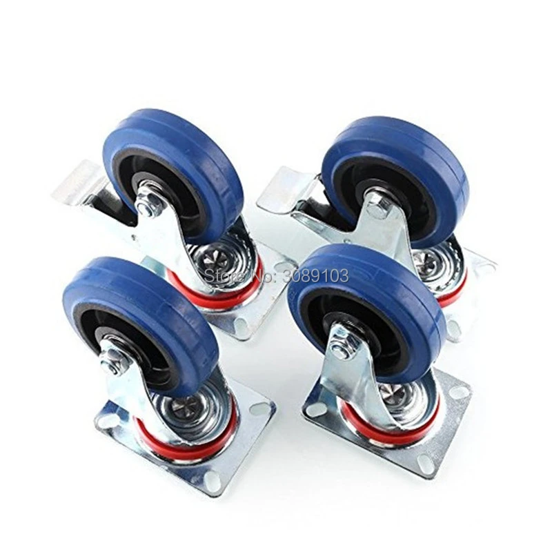 4PCS 3 inch medium duty rubber caster wheel blue rubber caster wheel with brakein Casters from