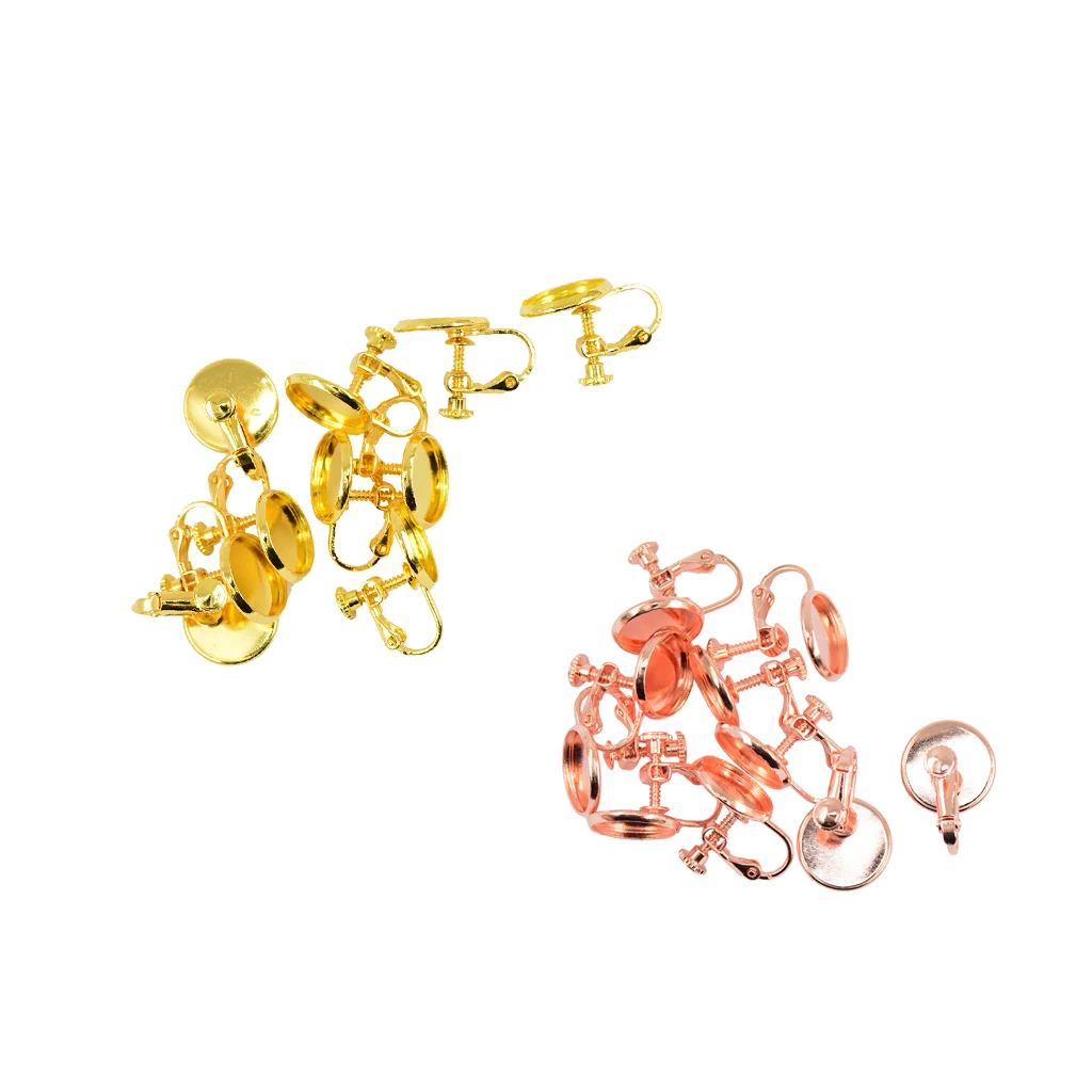 10 Pieces Clip On Non Piercing Bezel 12mm Cabochon Adjustable Screw Earring Clips Jewelry Design Craft Findings
