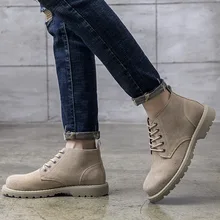 Мужские ботинки из натуральной кожи; ; Водонепроницаемая рабочая обувь; безопасные кожаные ботинки из свиной кожи; износостойкие мужские мартинсы; большие размеры 39-44