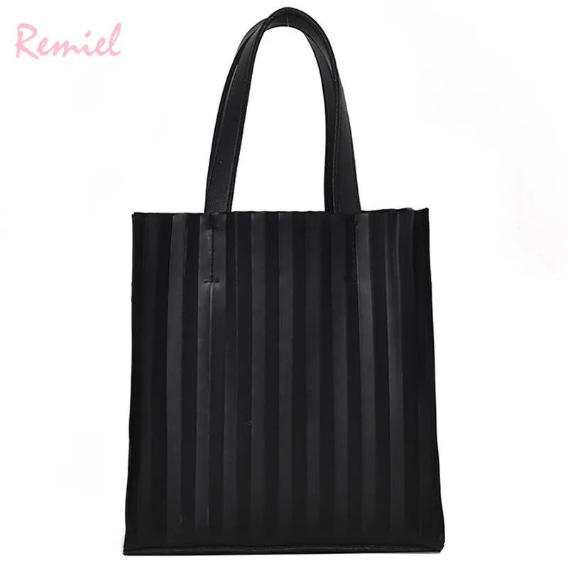 

Transparent Jelly Tote bag 2019 Fashion New High Quality PU Leather Women's Designer Handbag Striped Shoulder Messenger bags