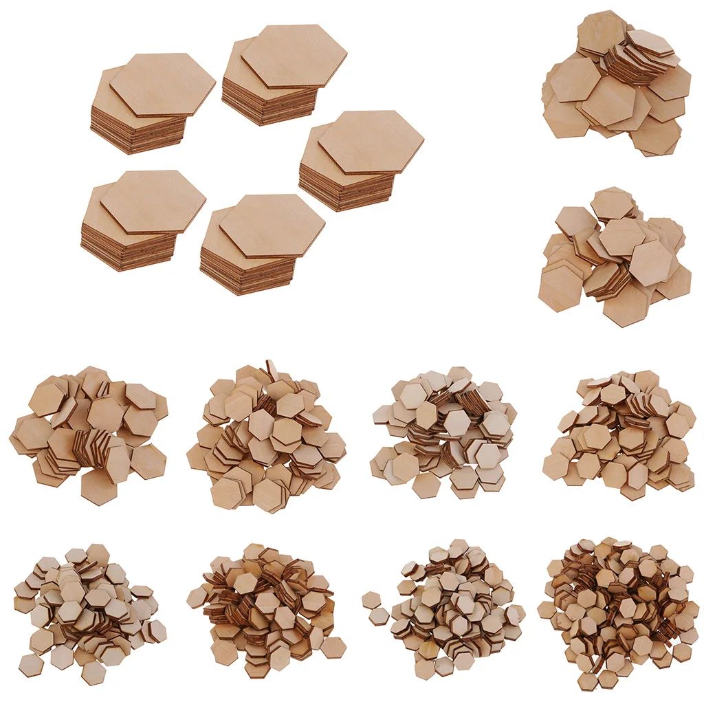 6-35mm Wooden MDF Cutout Hexagon Shapes Embellishment Craft DIY Scrapbooking for Creating Game Pieces Handwoking Projects