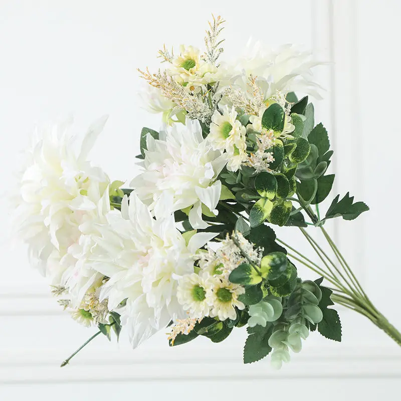 Роскошный большой букет георгина, шелковые искусственные цветы, Флорес для свадебного украшения, свадебный букет, белый искусственный цветок - Цвет: C
