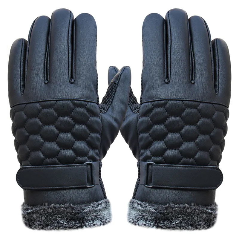 2018 Winter Mens Long Leather Gloves For Touchscreen Faux Fur Heated Touch Gloves Hand Warmer