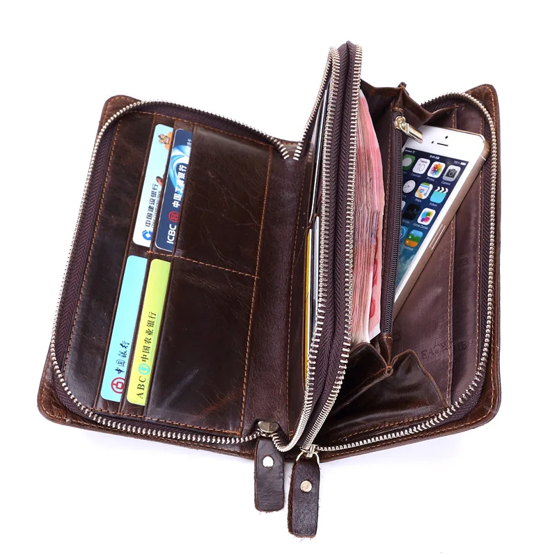 

2019 Brand Designer Top Cowhide Leather Men's Long Wallet Clutch Brown Wallets Genuine Leather Purses Card Holder