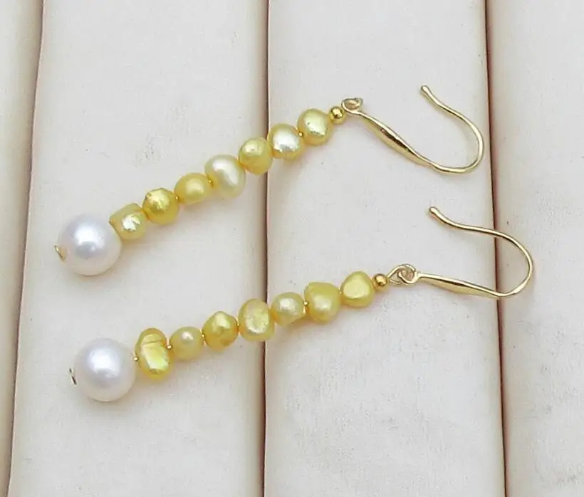 

Pretty design natural AAA++ south sea white golden pearl dangle earrings 14k/20