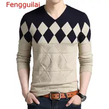 Fengguilai осенне-зимний мужской пуловер s Мужская водолазка Повседневный свитер с v-образным вырезом мужской тонкий прилегающий вязаный пуловер Одежда
