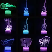 Гитара Музыка и танец модеран 3D настольная лампа Рождественские черные украшения для дома светодиодные настольные украшения синие настольные лампы