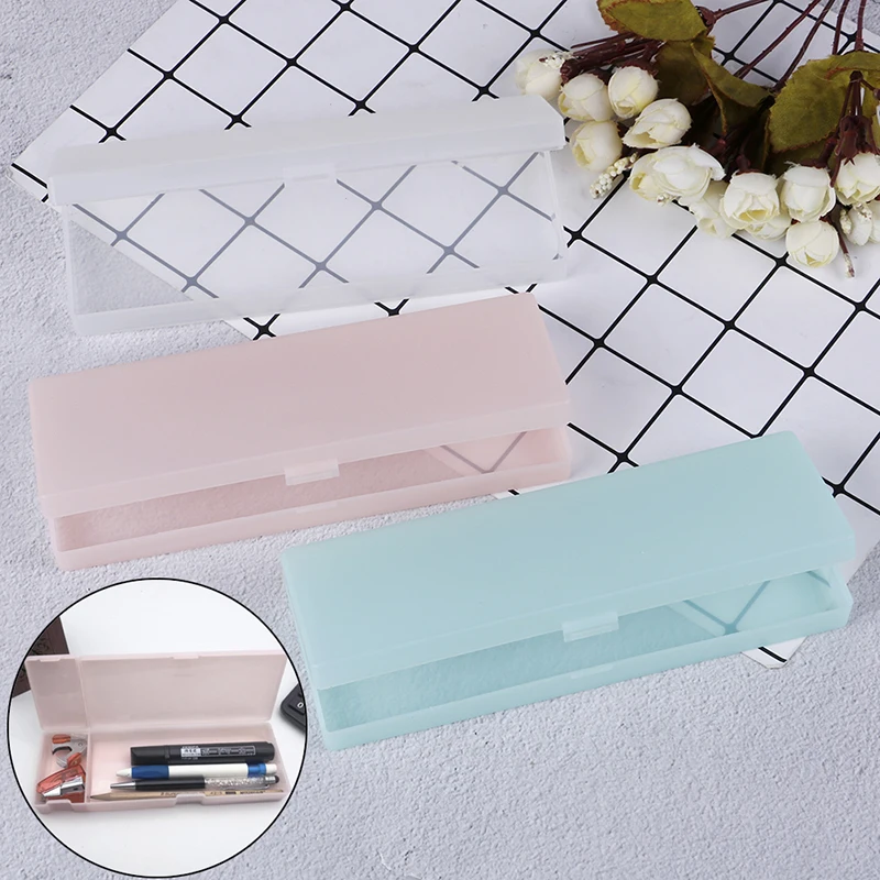 1pc Simple Transparent Pencil Case Pencil Box Plastic Storage Box Learning Stationery Office Supplies