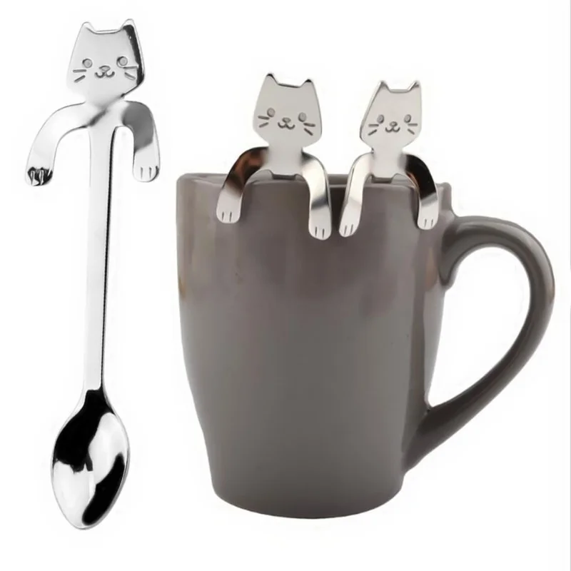 1 шт. милый кот ложка с длинной ручкой столовые приборы питьевые Инструменты Кухонные гаджеты(Цвет: серебристый