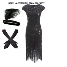 Coldker Для женщин 1920s Diamond украшенный пайетками бахромой Великий Гэтсби платье в стиле ретро с кисточками миди вечерние платье Vestido