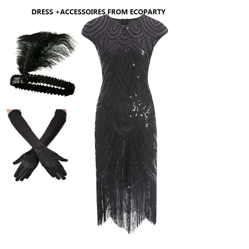 

Coldker Women 1920s Diamond Sequined Embellished Fringed Great Gatsby Flapper Dress Retro Tassle Midi Party Dress Vestido