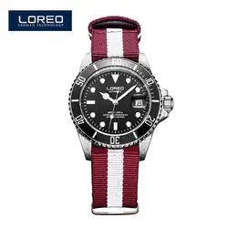 LOREO 40 мм Авто Дата Orologi Uomo черный циферблат красный сапфир Стекло Автоматический световой Механические часы Рождественский подарок A14