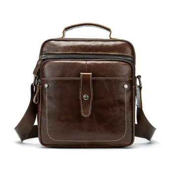 

CrossCharm Brand Messenger Shoulder Bag Men Real Genuine Leather Sling Crossbody Bags Male Brown Satchel Handbag Mrt8713
