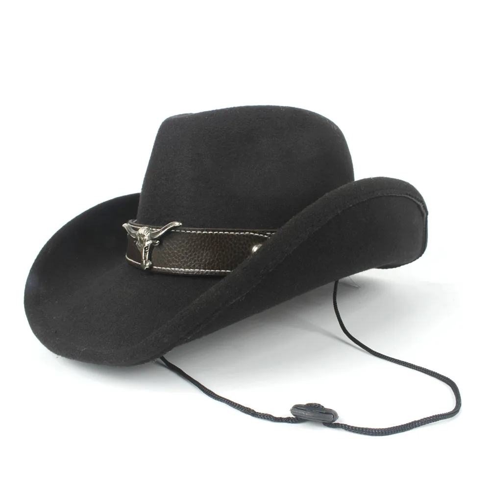 Для женщин мужчин Шерсть полые западная ковбойская шляпа Sunhat джентльмен Outblack fedora сомбреро Hombre джаз шляпа ветер веревка