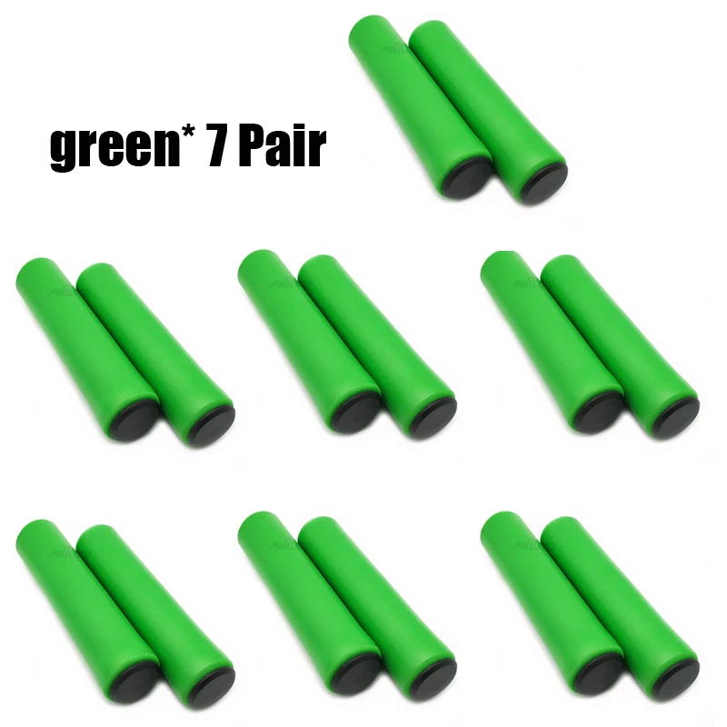 7Pair/lot Bicycle Handle bar Grips Cover Outdoor MTB Mountain Bike Cycling Bicycle Silicone Anti-slip Handlebar Soft Grips - Цвет: Green 7pair