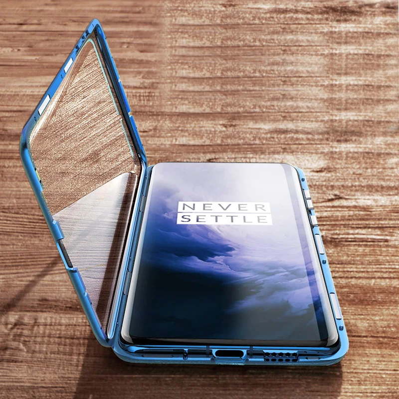 Preise Manderm Telefon Fall Für OnePlus 7 Pro OnePlus7 360 grad Volle Körper Schutz Magnetische Front Zurück Gehärtetem Glas Fall