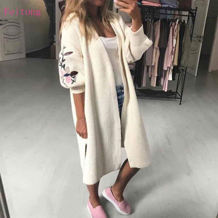 

Feitong Autumn Winter Fashion Women Cardigan Lady Long Sleeve Loose Pocket Long Knitted Sweater Female Cardigan Outwear Coat