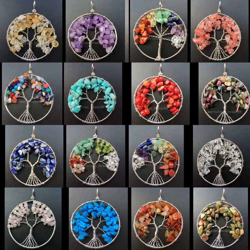 

Free Shipping Beautiful jewelry 40mm Tree of life - Blue Howlite Wire Wrap Round Pendant Bead PWB596B