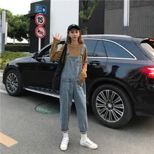Весенний Модный комбинезон для женщин Одежда корейский Уличная Повседневная Милая Высокая талия джинсы длинный джинсовый комбинезон LW320