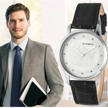 

Synoke Business Men Quartz Watch Top Brand Leather Band Round Dial Luxury Male Clock Relogio Masculino Men's Watch Relgio