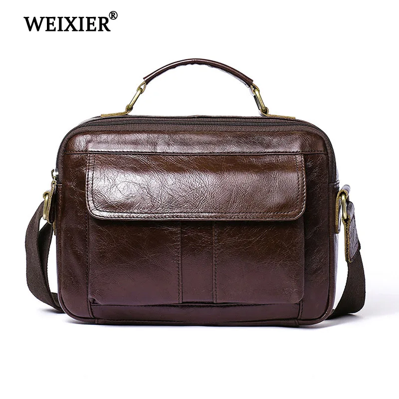 

WEIXIER Solid Color Genuine Leather Casual Soft Material Business Travel Men's Handbag Men's High Quality Multi-Function Handbag