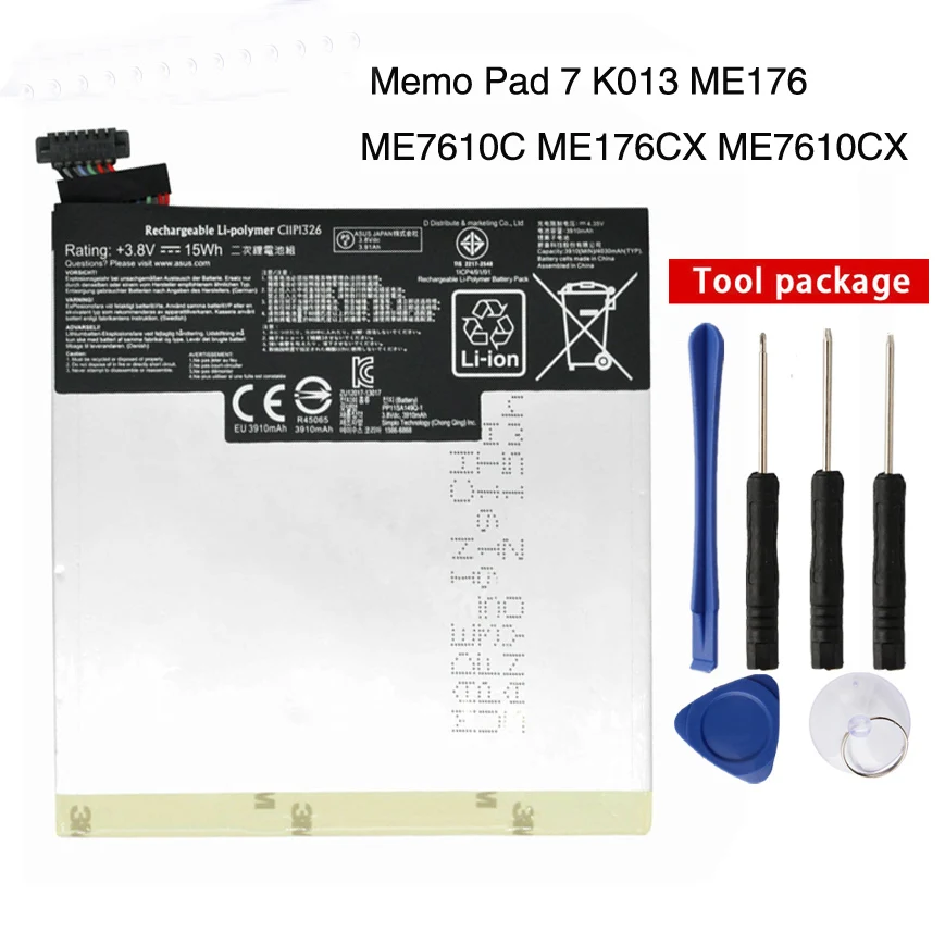 Оригинальный аккумулятор C11P1326 для ASUS MeMo pad 7 ME7610C ME7610CX ME176C ME176CX K013 ME176 3910 мАч |
