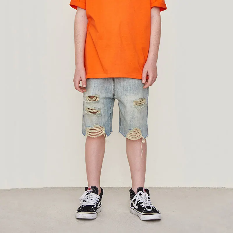 

Boys Blue Shorts2019 Spring and Summer New Street Style Children Distressed Denim Shorts Boys Casual Straight Shorts